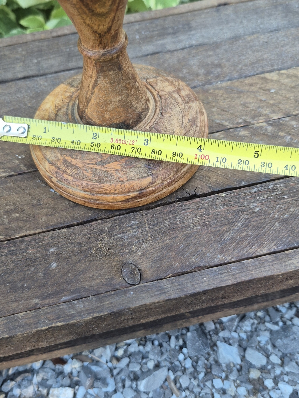 Vintage Hand Carved Wooden Pillar Candle Holder Stand | Rustic Boho Floral - Picture 13 of 13